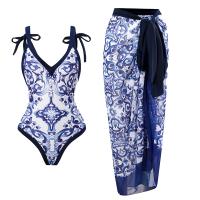 Spandex & Polyester Einteiliger Badeanzug, Gedruckt, Blau,  Stück