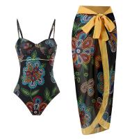 Polyester One-piece Swimsuit  & padded printed floral yellow PC