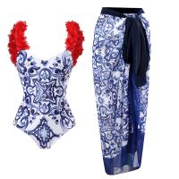 Spandex & Polyester One-piece Swimsuit  & padded printed blue PC