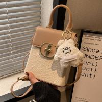 PU Leather Handbag with hanging ornament & contrast color PC