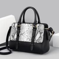 PU Leather Handbag large capacity & soft surface & attached with hanging strap snakeskin pattern black PC