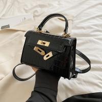 PU Leather Box Bag Handbag soft surface & attached with hanging strap crocodile grain PC