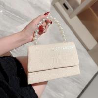 PU Leather Easy Matching Handbag with chain Plastic Pearl Apricot PC