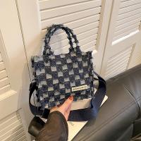 Denim Easy Matching Handbag attached with hanging strap plaid PC