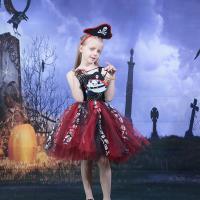 Chemical Fiber & Polyester Children Pirate Costume Halloween Design  skull pattern red and black PC