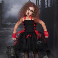 Chemical Fiber & Polyester Children Vampire Costume Halloween Design dress & collar & glove red and black Set