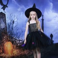 Chemical Fiber & Polyester Children Witch Costume Halloween Design  Gauze black PC