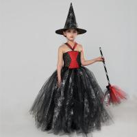 Nylon & Polyester Children Witch Costume Halloween Design  printed red and black PC