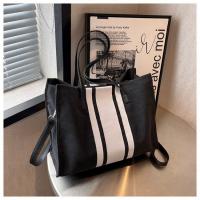 Canvas Tote Bag Shoulder Bag soft surface & attached with hanging strap striped PC