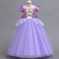 Polyester Princess & Ball Gown Girl One-piece Dress  patchwork purple PC