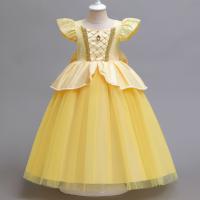 Polyester Princess & Ball Gown Girl One-piece Dress  patchwork yellow PC
