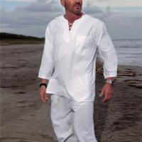 Polyester Men Casual Set & two piece & loose Pants & top white Set
