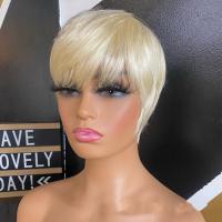 Human Hair short hair & can be permed and dyed & Straight Wig for women gold PC
