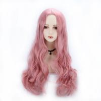 High Temperature Fiber mid-long hair & Wavy Wig Can NOT perm or dye & for women pink PC