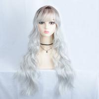 High Temperature Fiber mid-long hair & Wavy Wig Can NOT perm or dye & for women white PC