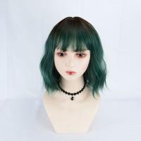 High Temperature Fiber short hair & can be permed and dyed & Wavy Wig for women green PC
