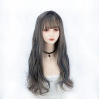 High Temperature Fiber mid-long hair & Wavy Wig Can NOT perm or dye & for women blue PC