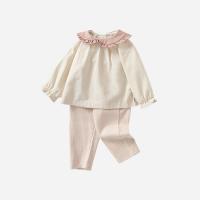 Cotton Girl Clothes Set & two piece Pants & top patchwork shivering Apricot Set