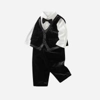 Cotton Boy Clothing Set & three piece vest & Pants & top patchwork Solid black Set