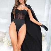Polyester Sexy Teddy & four piece Cape & glove & hair band & teddy patchwork Solid black Set