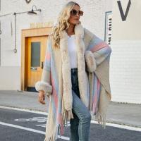 Polyester Tassels Cloak Poncho mid-long style & thermal printed striped : PC