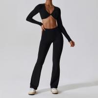 Polyamide & Spandex Quick Dry Women Yoga Clothes Set midriff-baring & two piece & skinny Long Trousers & top Solid Set