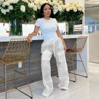 Chiffon & Polyester High Waist Women Long Trousers see through look & loose Solid white PC