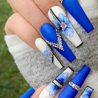 Plastique Faux ongles Floral Bleu Ensemble