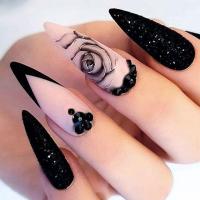 Plastic Creative & Easy Matching Fake Nails floral black Set