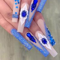 Plastic Creative & Easy Matching Fake Nails with rhinestone blue Set