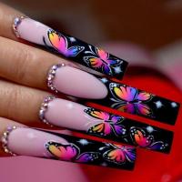 Plastic Creative & Easy Matching Fake Nails with rhinestone butterfly pattern pink PC