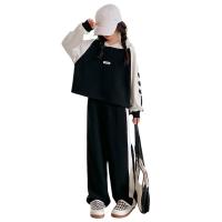 Baumwolle Mädchen Kleidung Set, Sweatshirt & Hosen, Gedruckt, weiß und schwarz,  Festgelegt