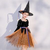Polyester & Cotton Children Witch Costume Halloween Design star pattern orange PC