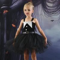Polyester Ball Gown Girl One-piece Dress & with belt black PC