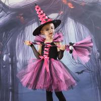 Polyester Ball Gown Children Witch Costume Halloween Design black and pink PC