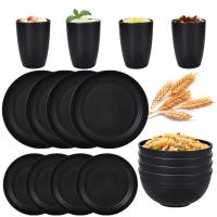 Wheat Straw & Polypropylene-PP Cutlery Set durable & multiple pieces black Set