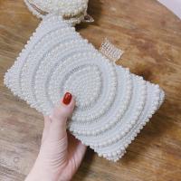 Metal hard-surface & Easy Matching Clutch Bag with rhinestone Plastic Pearl white PC