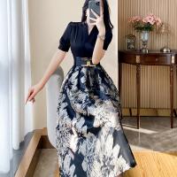 Polyester Slim One-piece Dress printed floral black PC