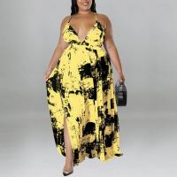 Polyester Plus Size Slip Dress backless printed PC
