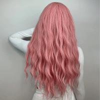High Temperature Fiber mid-long hair & can be permed and dyed & Wavy Wig pink PC