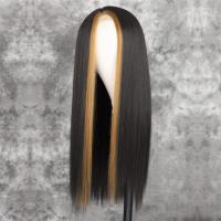 High Temperature Fiber mid-long hair & Straight Wig Can NOT perm or dye black and brown PC