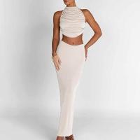 Polyester Slim Two-Piece Dress Set backless Solid Set