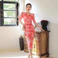 Gauze One-piece Dress slimming & deep V Tie-dye PC