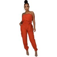 Chemical Fiber & Polyester Foot-flat Women Sexy Jumpsuit & off shoulder & breathable stretchable Solid PC