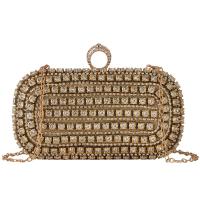 Satin hard-surface Clutch Bag with chain & with rhinestone Solid PC