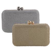 Metal & Satin Evening Party & iron-on Clutch Bag with chain Solid PC