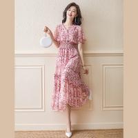 Polyester Slim One-piece Dress printed shivering pink PC