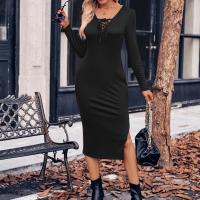 Spandex & Polyester Autumn and Winter Dress mid-long style & side slit knitted Solid PC