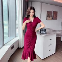 Polyester Slim Sexy Package Hip Dresses deep V Solid PC