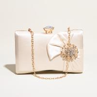 Satin Easy Matching Clutch Bag with chain & attached with hanging strap & with rhinestone Solid champagne PC